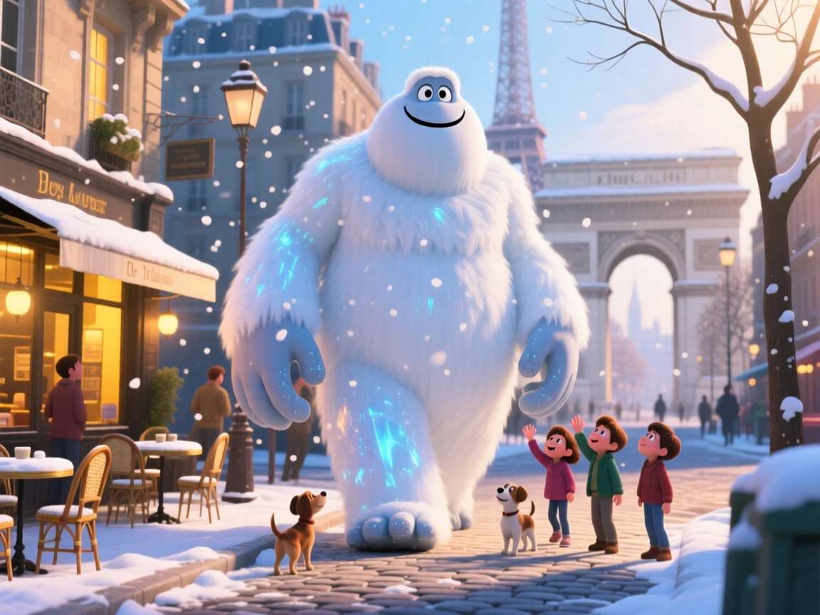 A snow giant walking in Paris